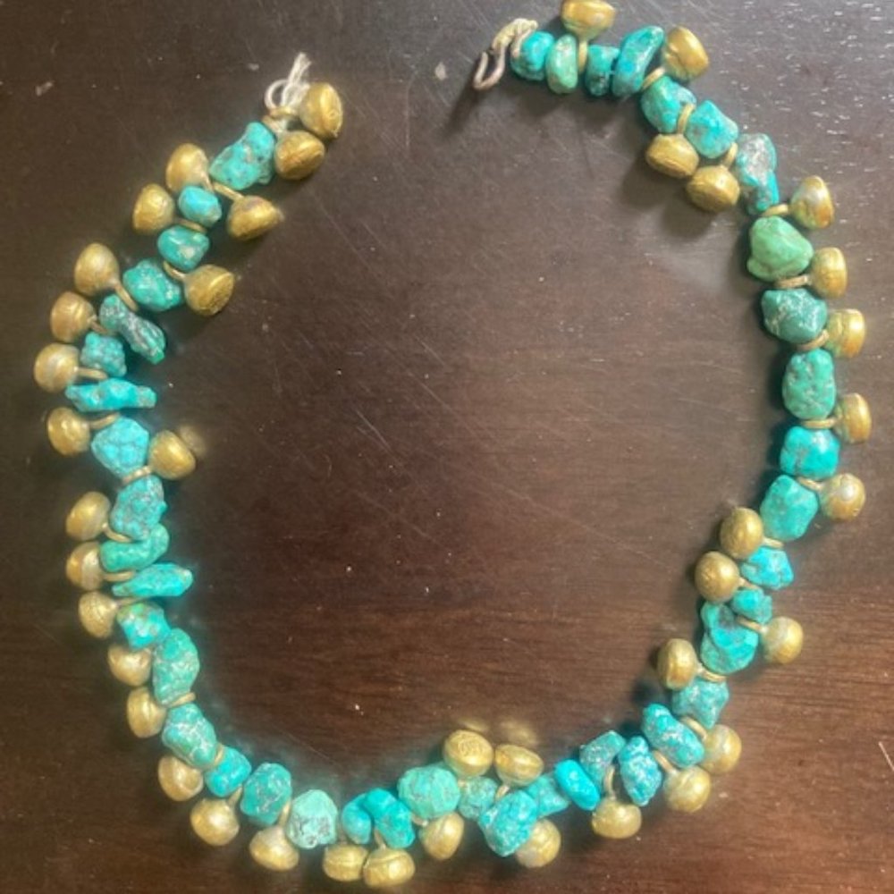 Raw Turquoise necklace with lotus flower
